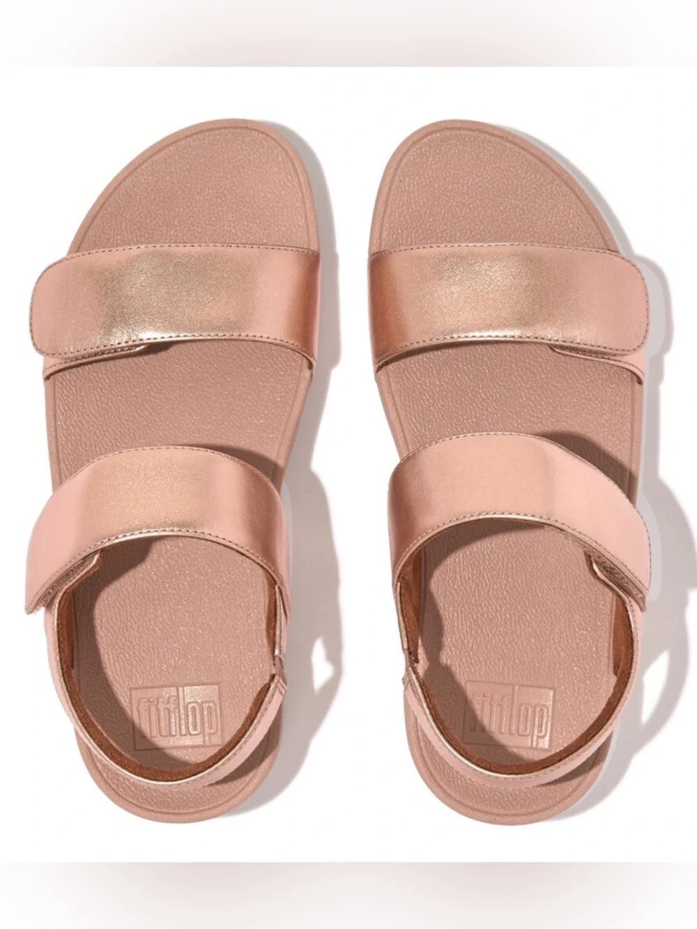 Fitflop Lulu rose gold adjustable sandals size 8 leather comfort shoes